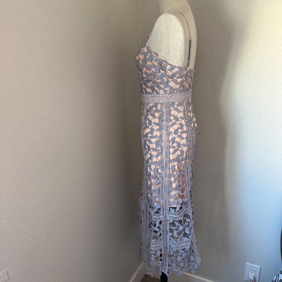 Anthropologie HD In Paris Lace Midi Dress V Neck Spaghetti Straps Grey Pink Colo - Picture 5 of 9